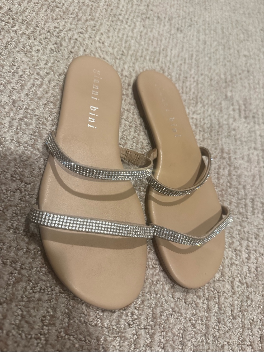 Gianni Bini Nude Rhinestone Strap Slide Sandals